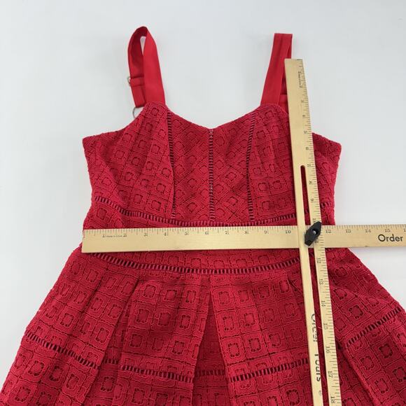 Adelyn Rae Dress Womens Extra Small Red Sleeveless Fit Flare Crochet Lace Lined - Picture 6 of 7